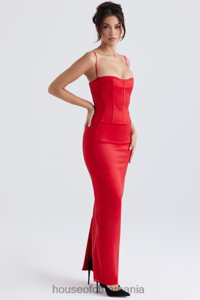 îmbrăcăminte House of CB rochie maxi corset satin rosu shani X4F68357