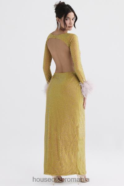 îmbrăcăminte House of CB rochie maxi cristalizata gina chartreuse X4F68332