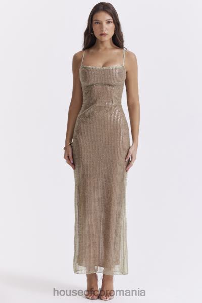 îmbrăcăminte House of CB rochie maxi cu margele alondra cafe au lait - editie limitata X4F68220