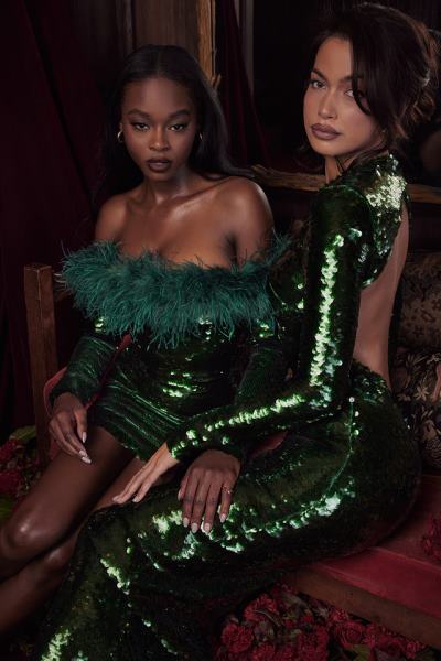 îmbrăcăminte House of CB rochie maxi cu paiete belle pin verde X4F68344