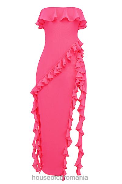 îmbrăcăminte House of CB rochie maxi cu volane fucsia sarina X4F68189
