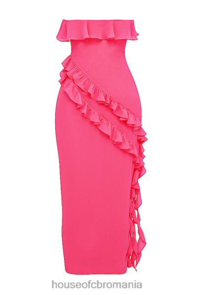 îmbrăcăminte House of CB rochie maxi cu volane fucsia sarina X4F68189