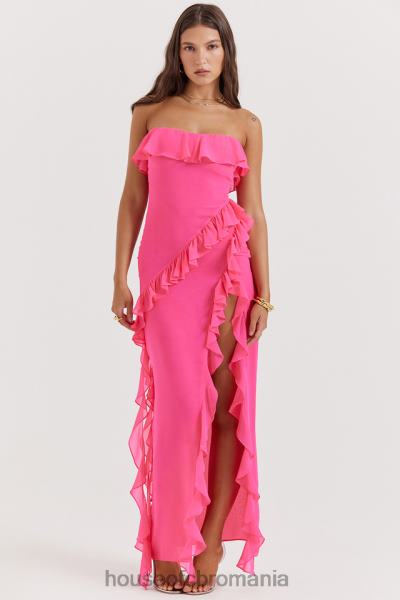 îmbrăcăminte House of CB rochie maxi cu volane fucsia sarina X4F68189