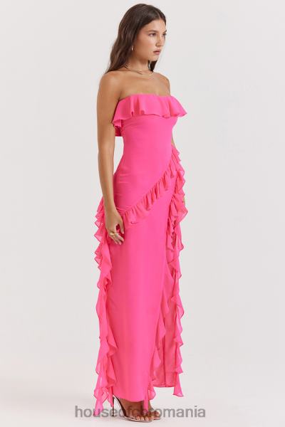 îmbrăcăminte House of CB rochie maxi cu volane fucsia sarina X4F68189