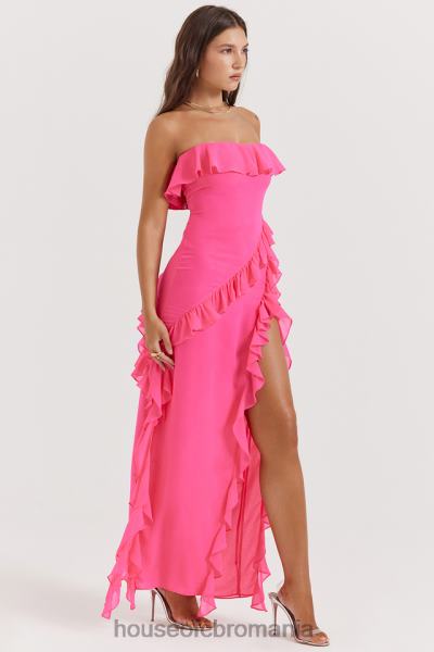 îmbrăcăminte House of CB rochie maxi cu volane fucsia sarina X4F68189