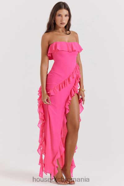 îmbrăcăminte House of CB rochie maxi cu volane fucsia sarina X4F68189
