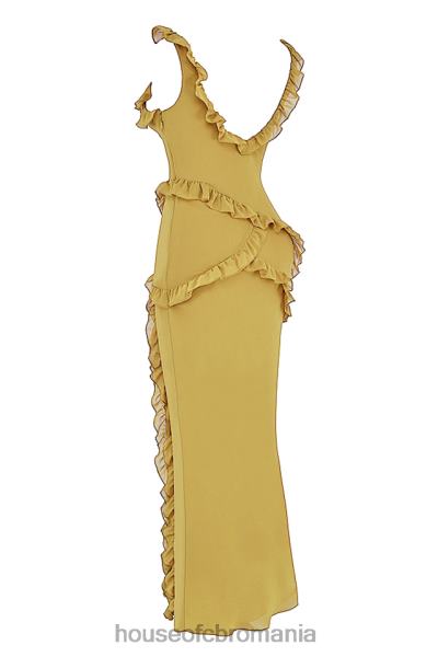 îmbrăcăminte House of CB rochie maxi cu volane pixie olive X4F68452