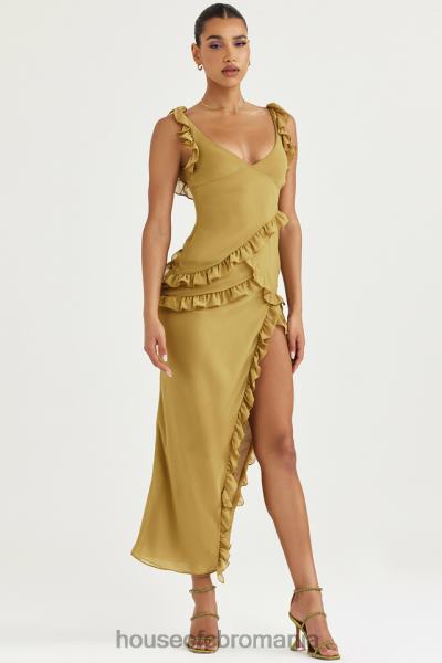 îmbrăcăminte House of CB rochie maxi cu volane pixie olive X4F68452