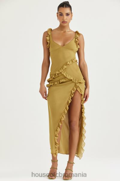 îmbrăcăminte House of CB rochie maxi cu volane pixie olive X4F68452