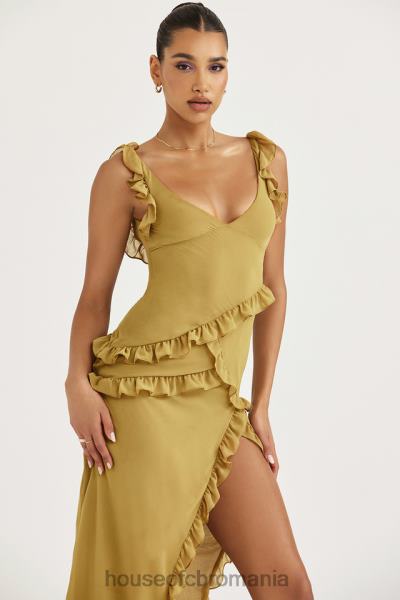 îmbrăcăminte House of CB rochie maxi cu volane pixie olive X4F68452