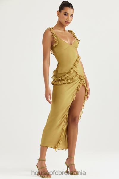 îmbrăcăminte House of CB rochie maxi cu volane pixie olive X4F68452