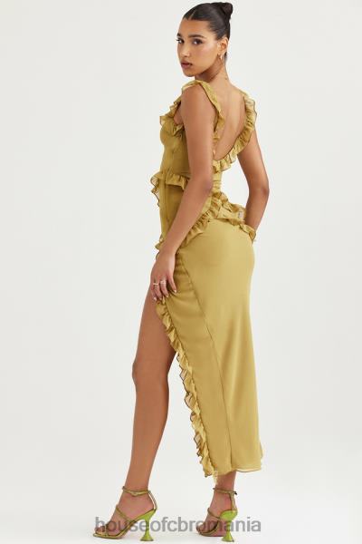 îmbrăcăminte House of CB rochie maxi cu volane pixie olive X4F68452