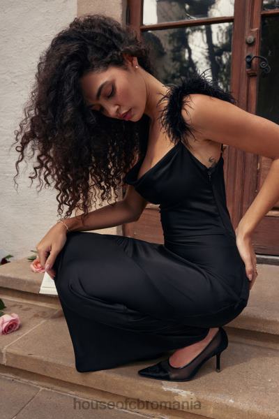 îmbrăcăminte House of CB rochie maxi din satin negru tabitha X4F68299