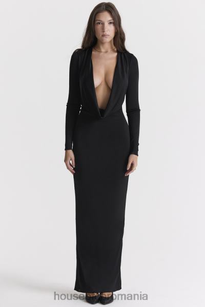 îmbrăcăminte House of CB rochie maxi drapată neagră saskia X4F68274