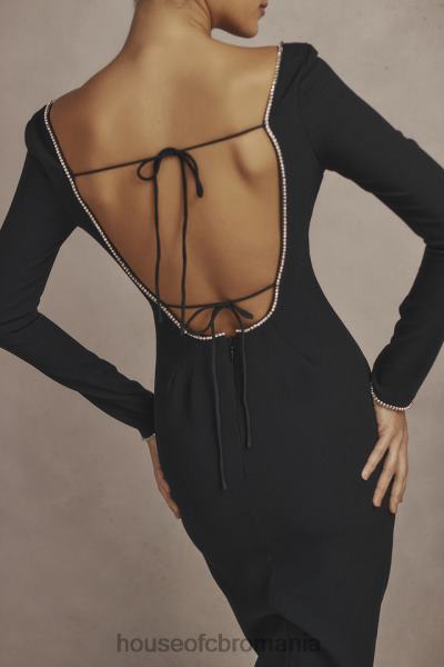 îmbrăcăminte House of CB rochie maxi impodobita cu cristale negre rosa X4F68356