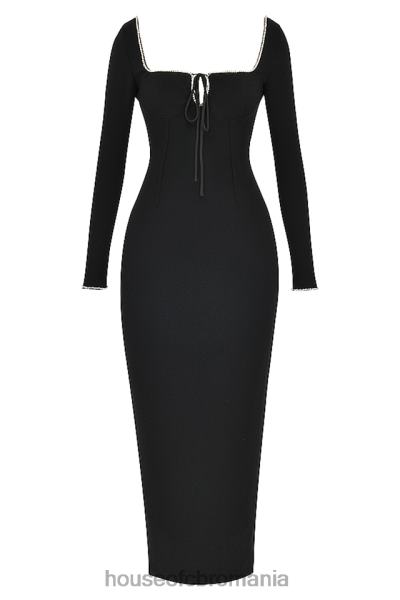 îmbrăcăminte House of CB rochie maxi impodobita cu cristale negre rosa X4F68356