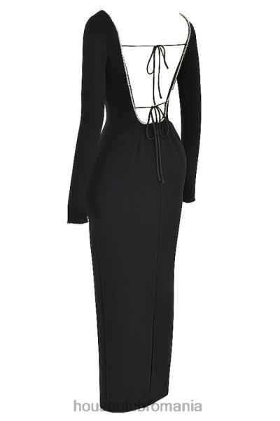 îmbrăcăminte House of CB rochie maxi impodobita cu cristale negre rosa X4F68356