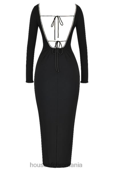îmbrăcăminte House of CB rochie maxi impodobita cu cristale negre rosa X4F68356