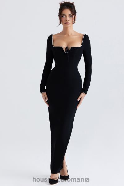 îmbrăcăminte House of CB rochie maxi impodobita cu cristale negre rosa X4F68356