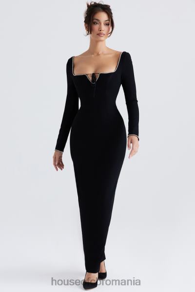 îmbrăcăminte House of CB rochie maxi impodobita cu cristale negre rosa X4F68356