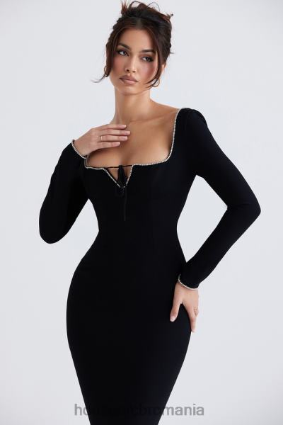 îmbrăcăminte House of CB rochie maxi impodobita cu cristale negre rosa X4F68356
