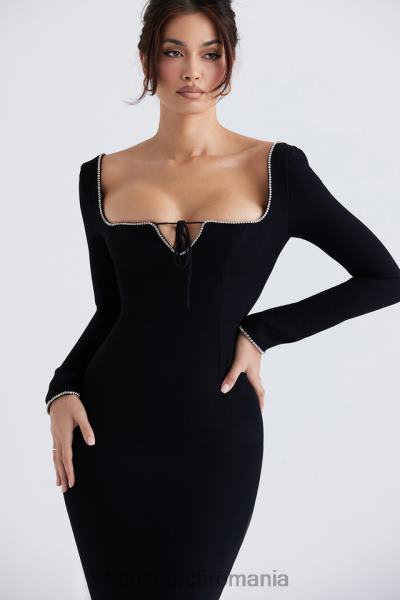 îmbrăcăminte House of CB rochie maxi impodobita cu cristale negre rosa X4F68356