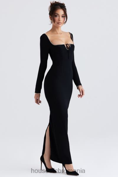 îmbrăcăminte House of CB rochie maxi impodobita cu cristale negre rosa X4F68356