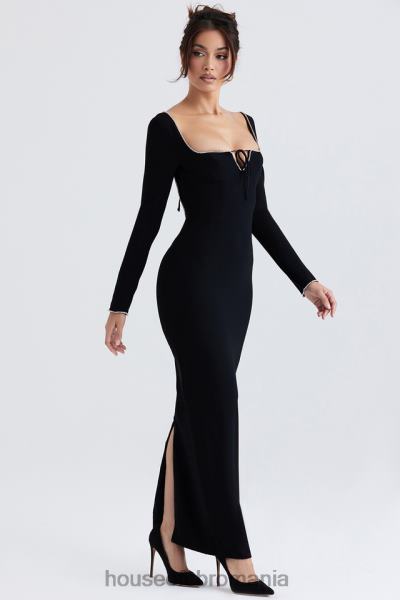 îmbrăcăminte House of CB rochie maxi impodobita cu cristale negre rosa X4F68356