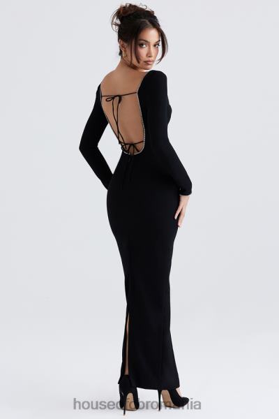 îmbrăcăminte House of CB rochie maxi impodobita cu cristale negre rosa X4F68356