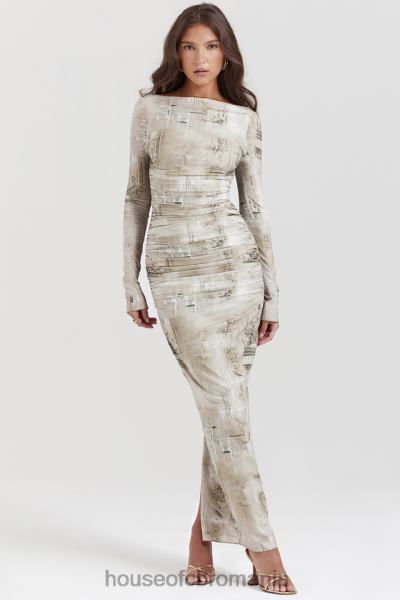 îmbrăcăminte House of CB rochie maxi lanetta pale sage imprimeu X4F68152