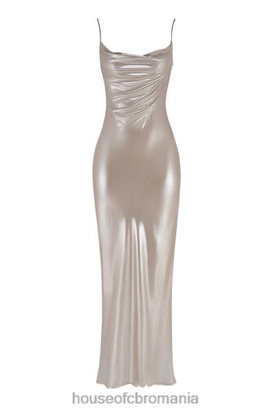 îmbrăcăminte House of CB rochie maxi leia champagne shimmer cu spatele jos X4F68375