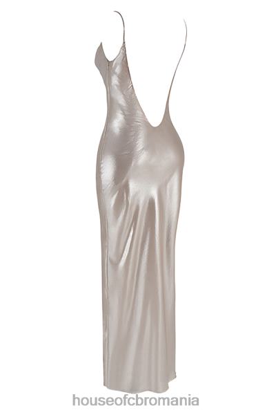 îmbrăcăminte House of CB rochie maxi leia champagne shimmer cu spatele jos X4F68375