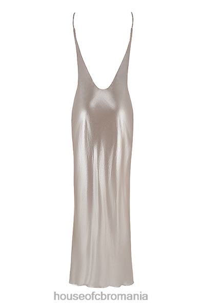 îmbrăcăminte House of CB rochie maxi leia champagne shimmer cu spatele jos X4F68375