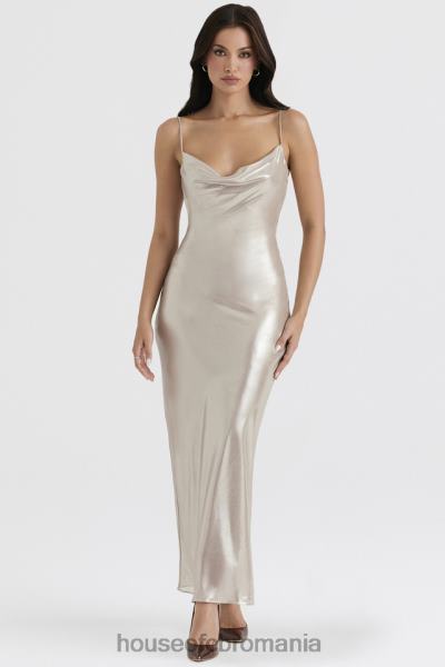 îmbrăcăminte House of CB rochie maxi leia champagne shimmer cu spatele jos X4F68375