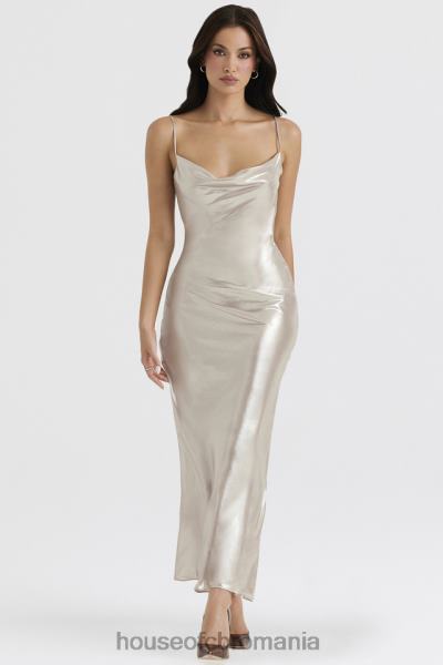 îmbrăcăminte House of CB rochie maxi leia champagne shimmer cu spatele jos X4F68375