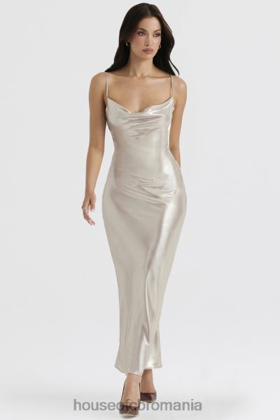 îmbrăcăminte House of CB rochie maxi leia champagne shimmer cu spatele jos X4F68375