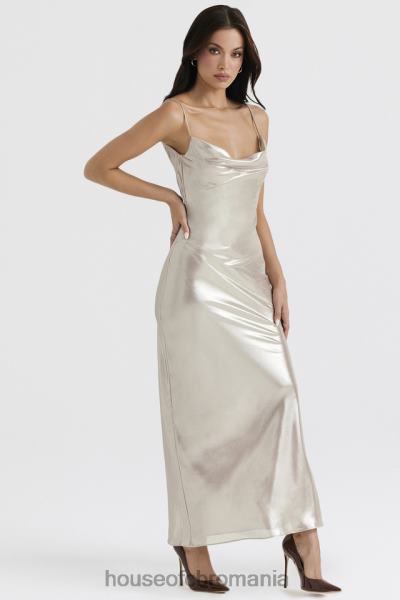 îmbrăcăminte House of CB rochie maxi leia champagne shimmer cu spatele jos X4F68375