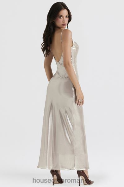 îmbrăcăminte House of CB rochie maxi leia champagne shimmer cu spatele jos X4F68375