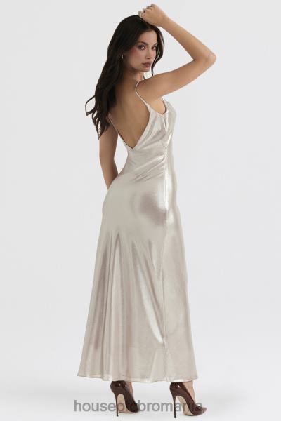îmbrăcăminte House of CB rochie maxi leia champagne shimmer cu spatele jos X4F68375