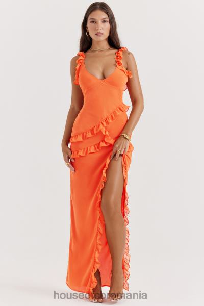 îmbrăcăminte House of CB rochie maxi pixie flame portocaliu cu volane X4F68191