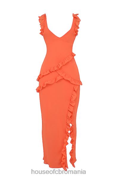 îmbrăcăminte House of CB rochie maxi pixie flame portocaliu cu volane X4F68191