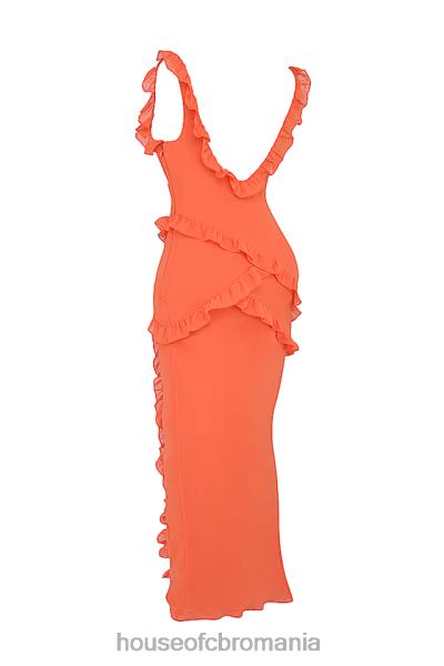 îmbrăcăminte House of CB rochie maxi pixie flame portocaliu cu volane X4F68191