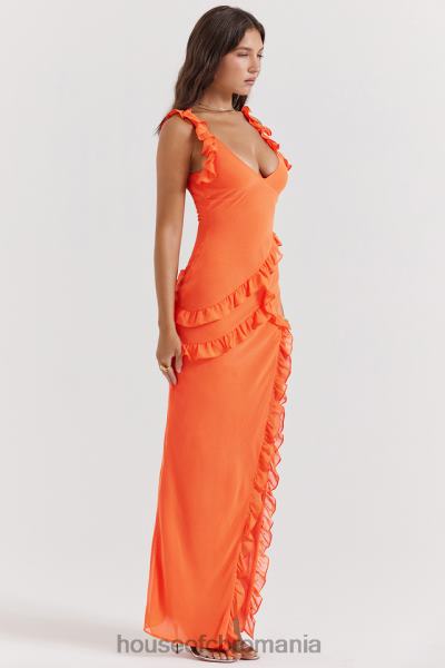 îmbrăcăminte House of CB rochie maxi pixie flame portocaliu cu volane X4F68191