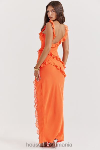 îmbrăcăminte House of CB rochie maxi pixie flame portocaliu cu volane X4F68191