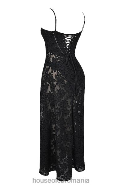 îmbrăcăminte House of CB rochie maxi seren neagra florala din dantela spate X4F68126