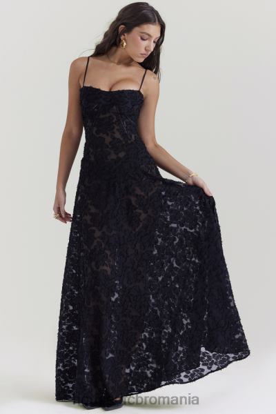 îmbrăcăminte House of CB rochie maxi seren neagra florala din dantela spate X4F68126