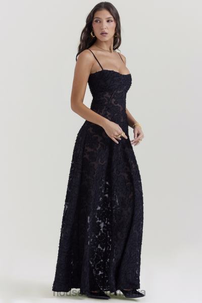 îmbrăcăminte House of CB rochie maxi seren neagra florala din dantela spate X4F68126