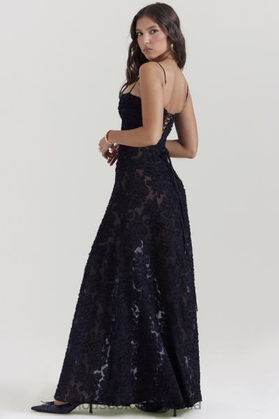 îmbrăcăminte House of CB rochie maxi seren neagra florala din dantela spate X4F68126