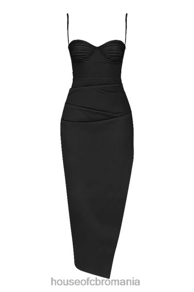 îmbrăcăminte House of CB Flora rochie midi corset plisat satin negru X4F68517