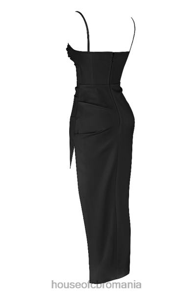 îmbrăcăminte House of CB Flora rochie midi corset plisat satin negru X4F68517